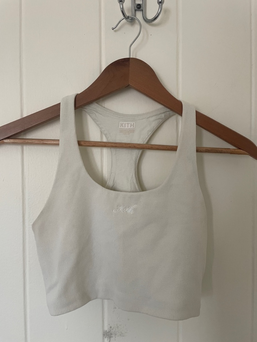 Keith White Ribbed Racerback Crop Topv